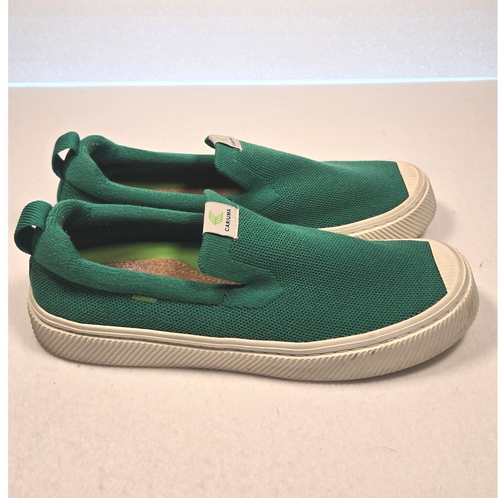 Cariuma IBI Slip On Sneakers Mens 9 Green Bamboo Knit Skate Sustainable
